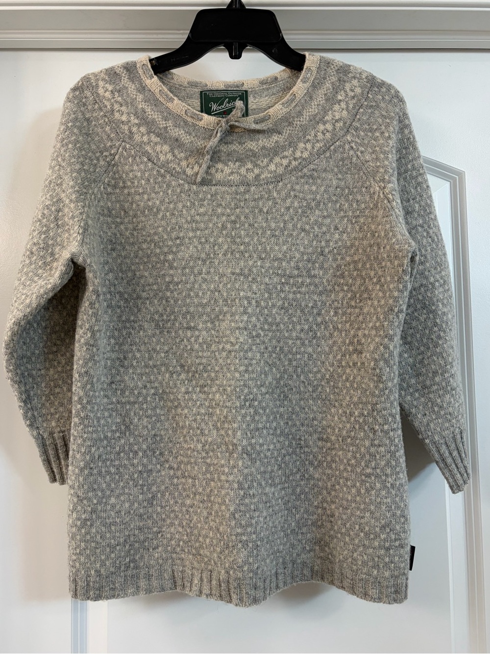 Woolrich Gray Fair Isle Nordic style Lambswool Sweater Size Medium